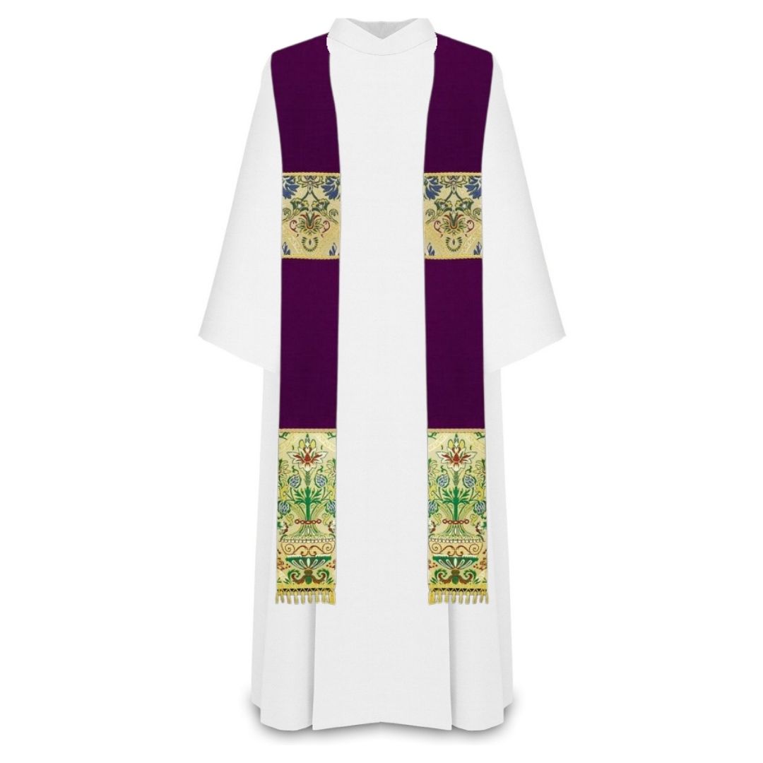Coronation liturgical priest stole with tassels in purple.