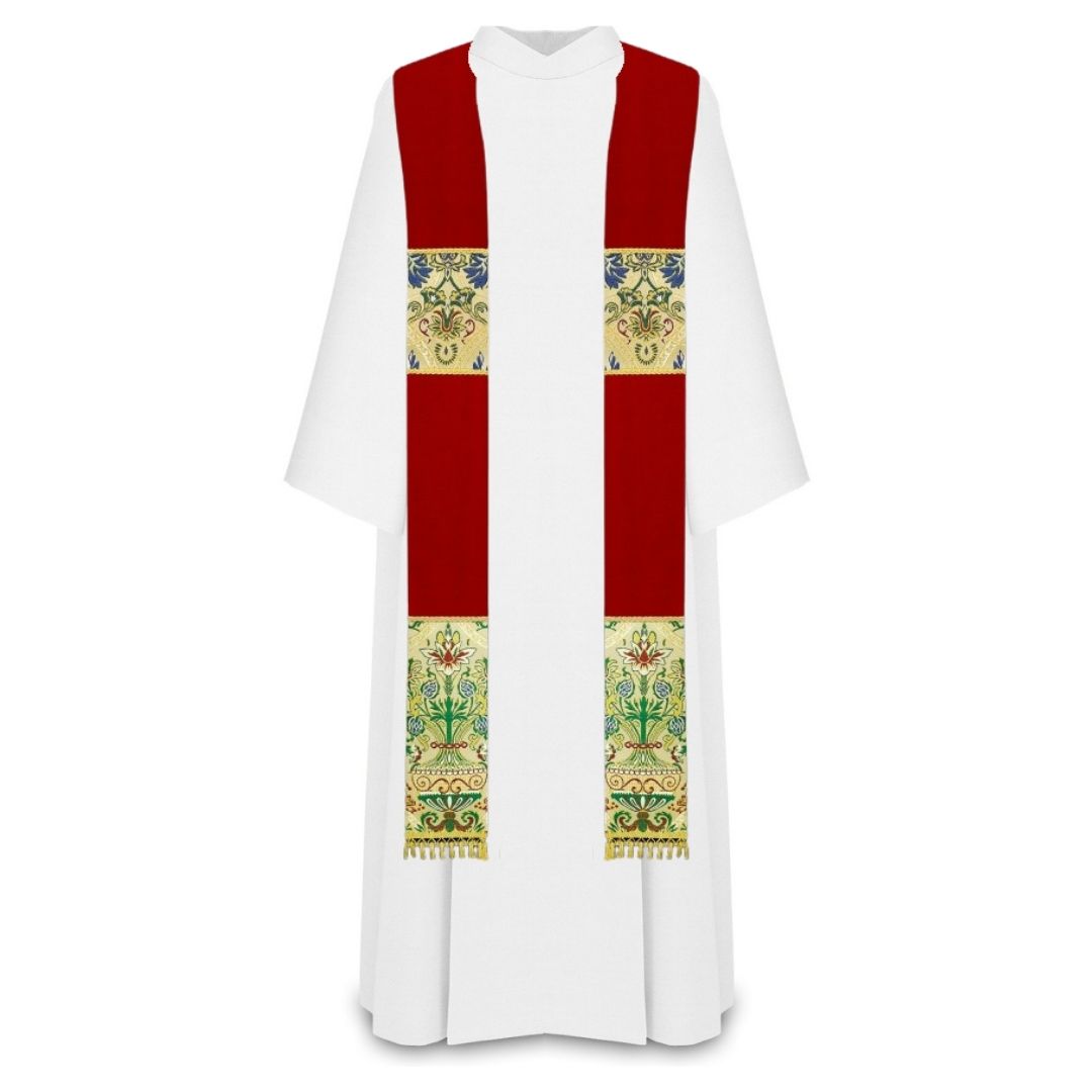 Coronation liturgical priest stole with tassels in red.
