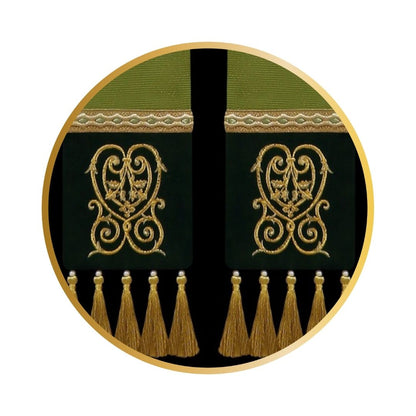 Liturgical priest stole green 100% wool  with lurex. Embroidered cross on velvet , trimmed with braid and tassels.