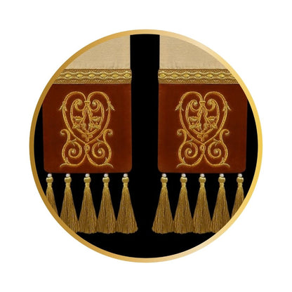 Liturgical priest stole ivory 100% wool  with lurex. Embroidered cross on velvet , trimmed with braid and tassels.