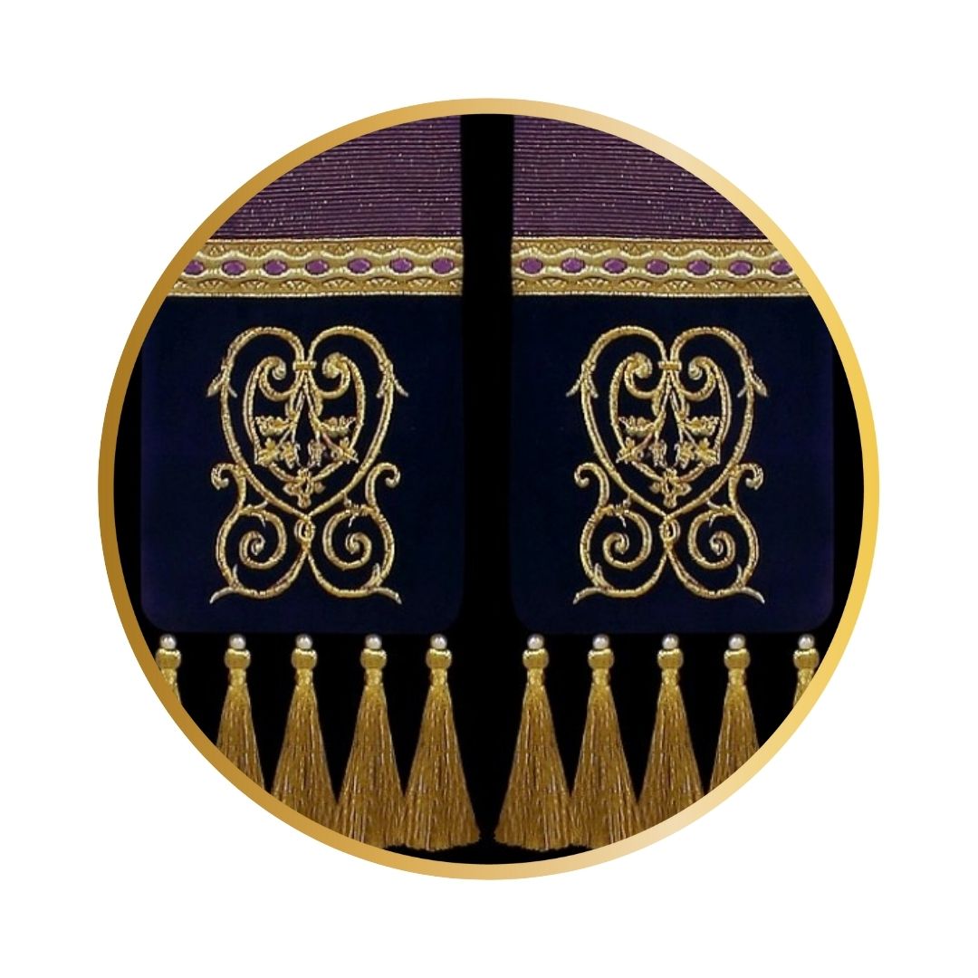 Liturgical priest stole purple 100% wool  with lurex. Embroidered cross on velvet , trimmed with braid and tassels.