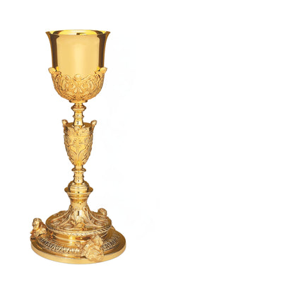 Chalice & Paten in empire style with angel figures, 11 3/4” Ht. sold by The Clergy Store