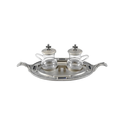Cruet Set Crystal Glass Wine and Water in a Silver Finish