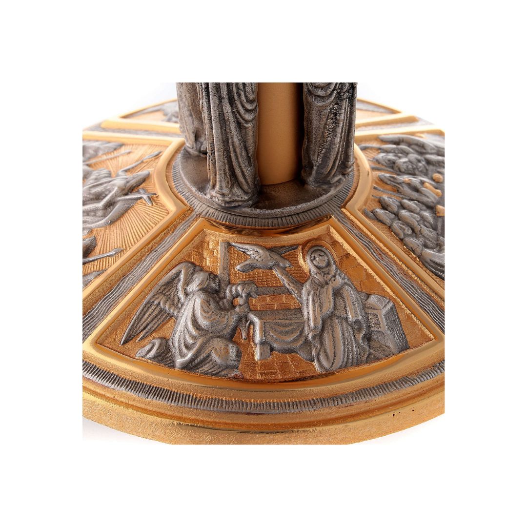 Thabor monstrance stand with silver angels and images of the Life of Christ. Made in Italy and sold by The Clergy Store