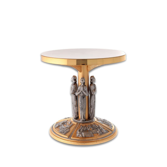 Thabor monstrance stand with silver angels and images of the Life of Christ. Made in Italy and sold by The Clergy Store