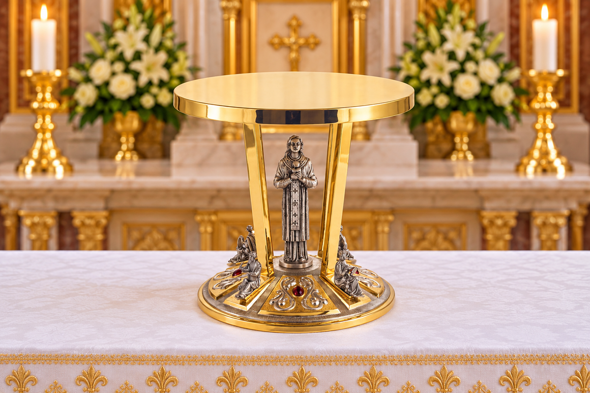 Monstrance thabor in gold plated finish with four evangelists