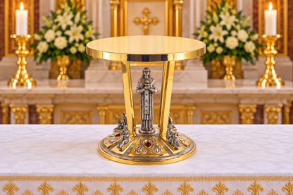 Monstrance thabor in gold plated finish with four evangelists