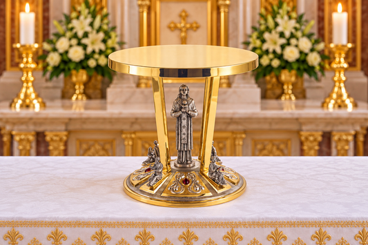 Monstrance thabor in gold plated finish with four evangelists