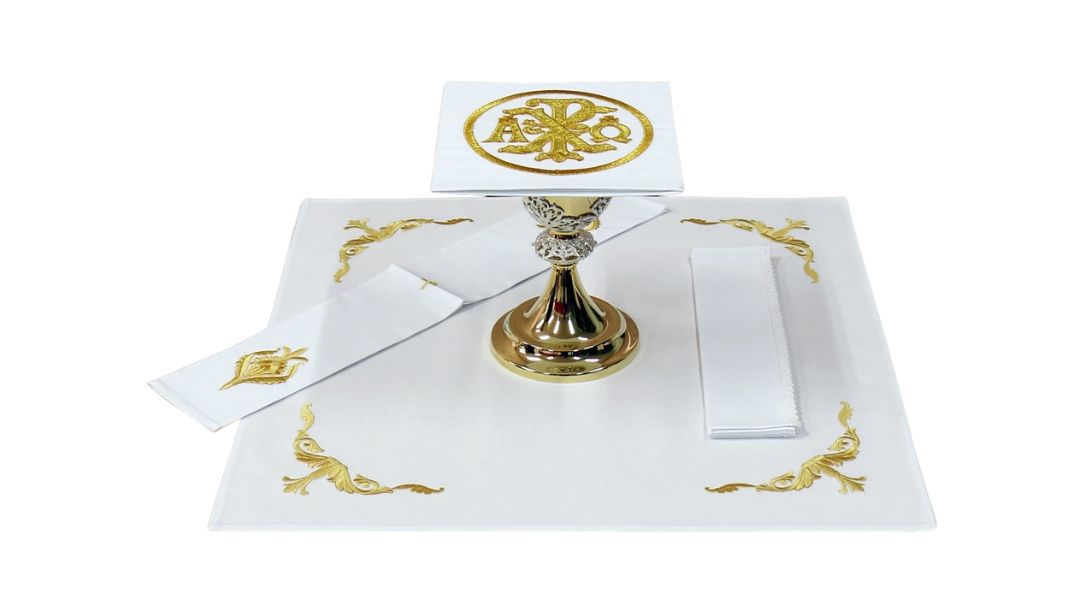 Church mass linen set with gold embroidered crosses 100% Cotton Sold by The Clergy Store