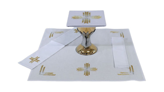 Church mass linen set with gold embroidered crosses 100% Cotton Sold by The Clergy Store