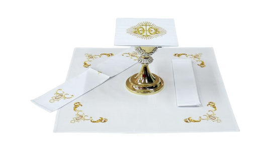 Church mass linen set with gold embroidered crosses 100% Cotton Sold by The Clergy Store