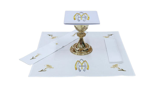 Church mass linen set with Ava Maria embroidered crosses 100% Cotton Sold by The Clergy Store