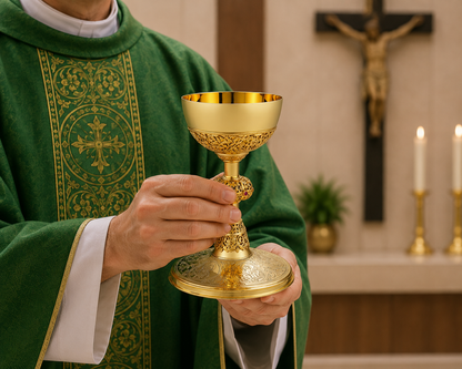 Chalice and Paten in the Taditional Style,  featuring Engraved Images of the Four Evangelists
