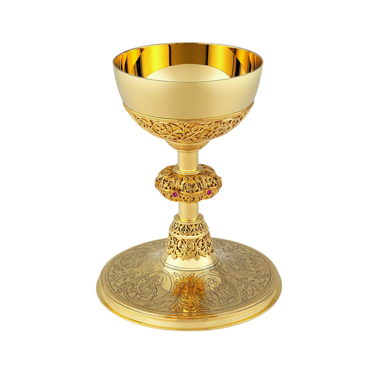 Chalice and Paten in the Taditional Style,  featuring Engraved Images of the Four Evangelists