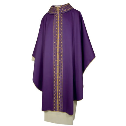 Gothic Chasube with embroidered mini crosses on orphrey on pure purple wool made in italy and sold by The Clergy Store