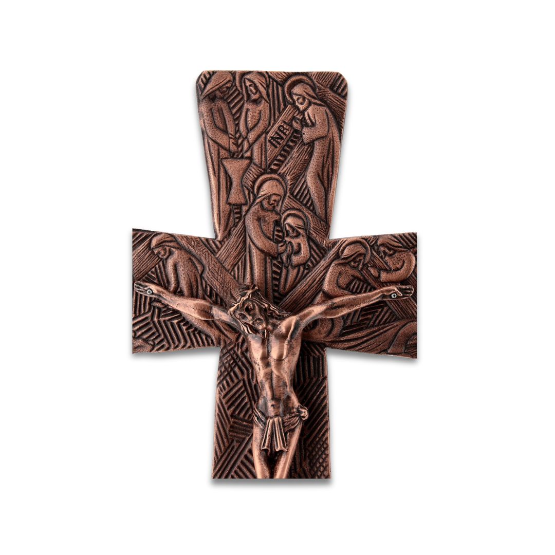 Processional cross gothic style finished in bronze. Made in Italy and sold by The Clergy Store