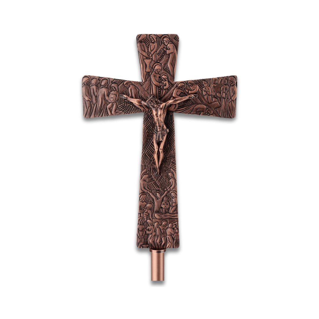 Processional cross gothic style finished in bronze. Made in Italy and sold by The Clergy Store