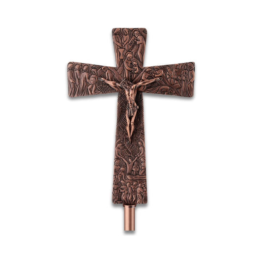 Processional cross gothic style finished in bronze. Made in Italy and sold by The Clergy Store