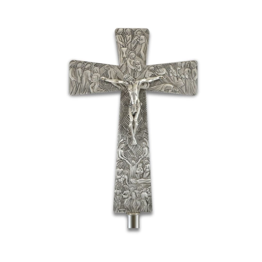 Processional cross gothic style finished in silver. Made in Italy and sold by The Clergy Store