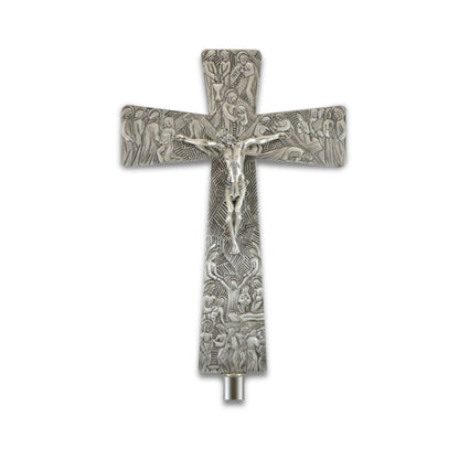 Processional cross gothic style finished in silver. Made in Italy and sold by The Clergy Store