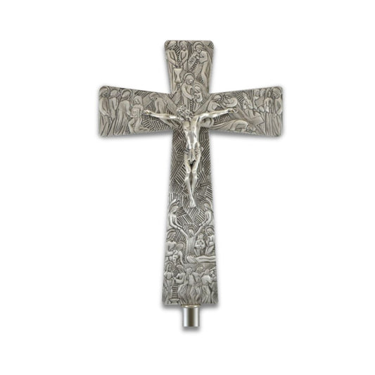 Processional cross gothic style finished in silver. Made in Italy and sold by The Clergy Store