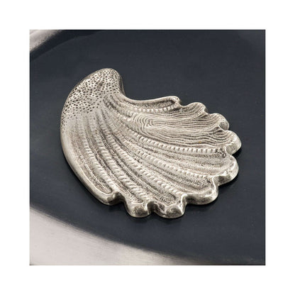 Baptismal font in silver finish with shells and palms made in Italy and sold by The Clergy Store