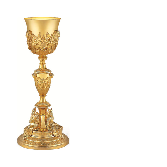 Chalice & Paten in empire style with the Old Testament characters: Moses, Melchizedek and David, 12” Ht. sold by The Clergy Store