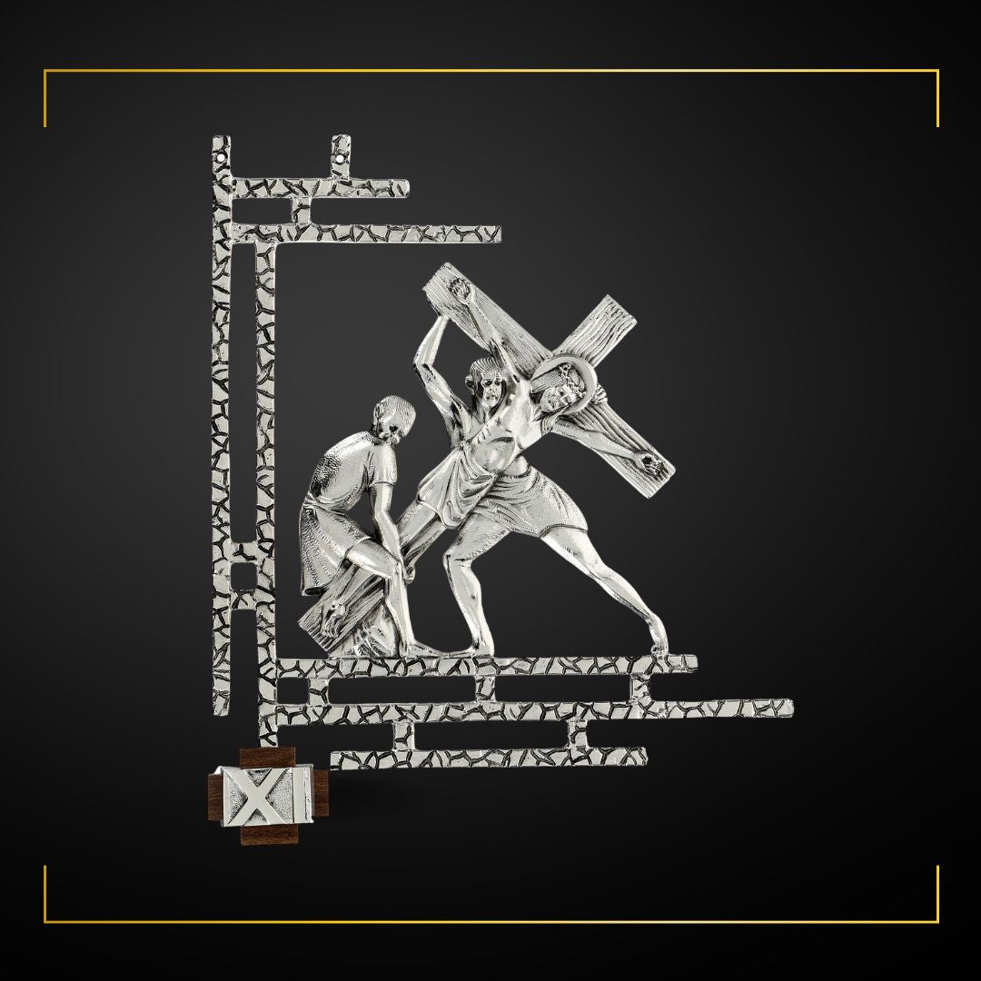 Stations of the Cross Silver Plated Finish. Made in Italy and Sold by The Clergy Store