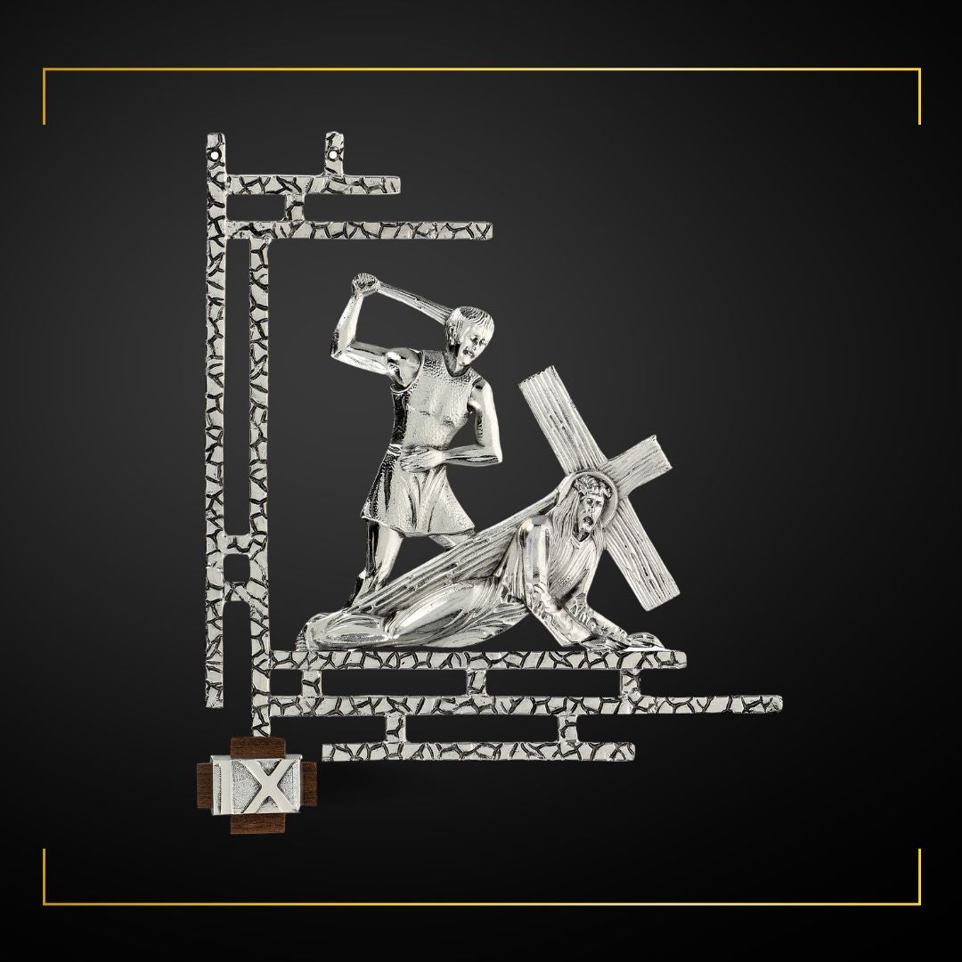 Stations of the Cross Silver Plated Finish. Made in Italy and Sold by The Clergy Store