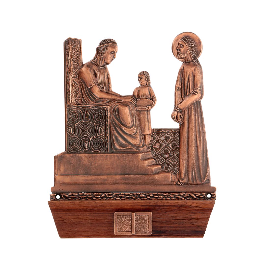 Stations of the Cross Copper Plated on Wood Base. Made in Italy and Sold by The Clergy Store