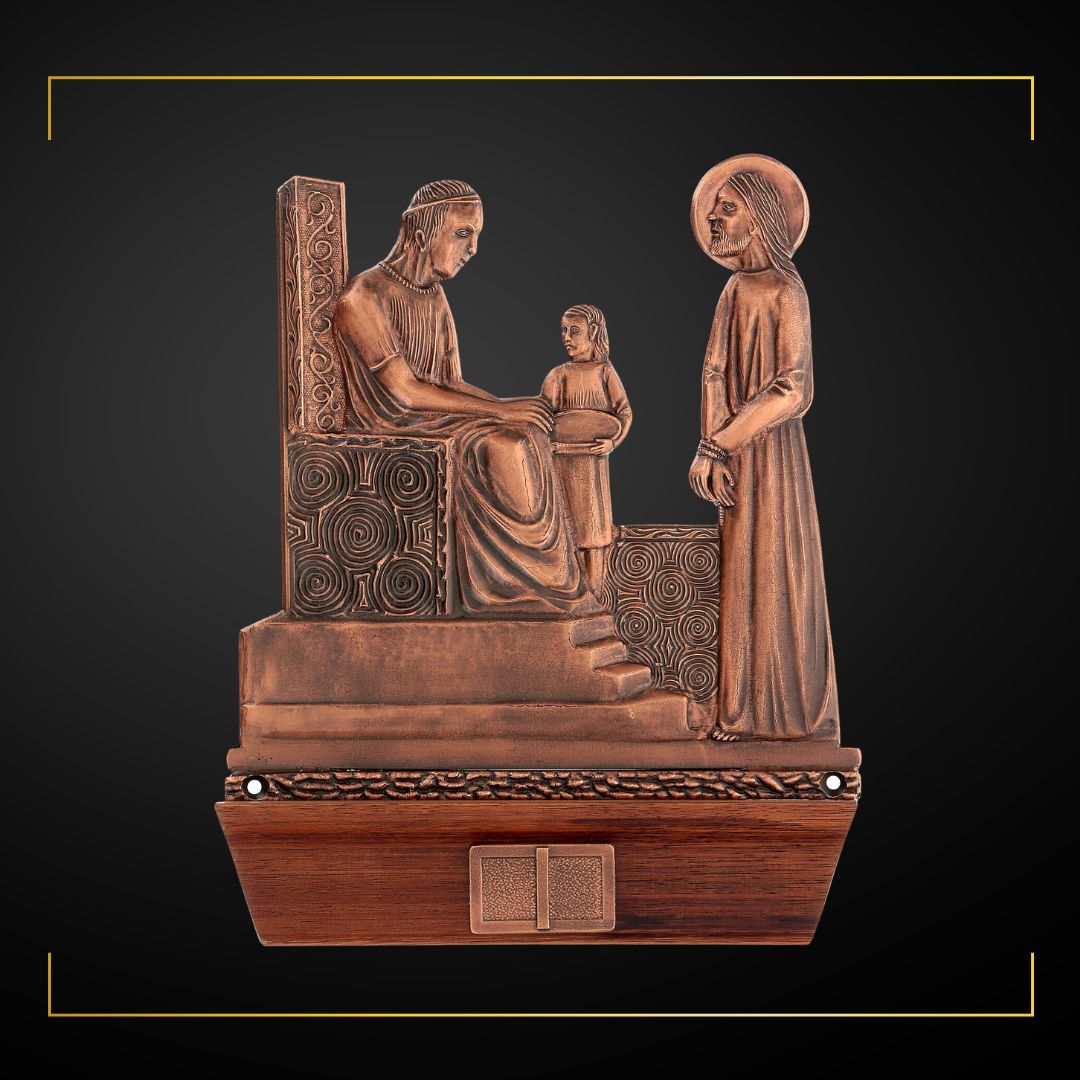 Stations of the Cross Copper Plated on Wood Base. Made in Italy and Sold by The Clergy Store