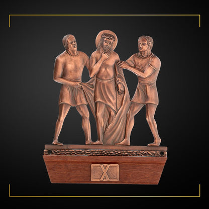 Stations of the Cross Copper Plated on Wood Base. Made in Italy and Sold by The Clergy Store