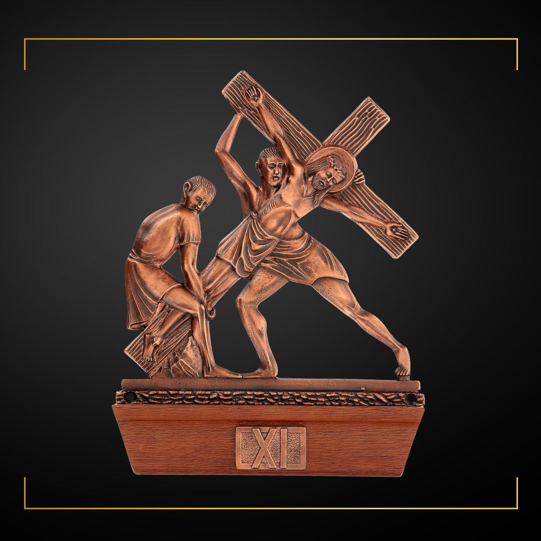 Stations of the Cross Copper Plated on Wood Base. Made in Italy and Sold by The Clergy Store