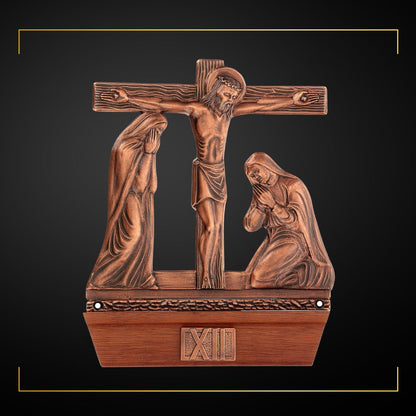 Stations of the Cross Copper Plated on Wood Base. Made in Italy and Sold by The Clergy Store