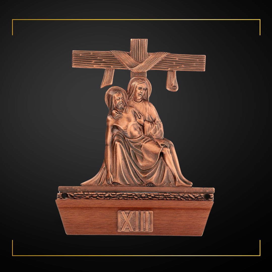 Stations of the Cross Copper Plated on Wood Base. Made in Italy and Sold by The Clergy Store