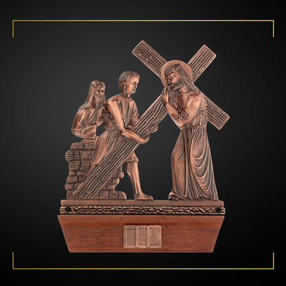 Stations of the Cross Copper Plated on Wood Base. Made in Italy and Sold by The Clergy Store