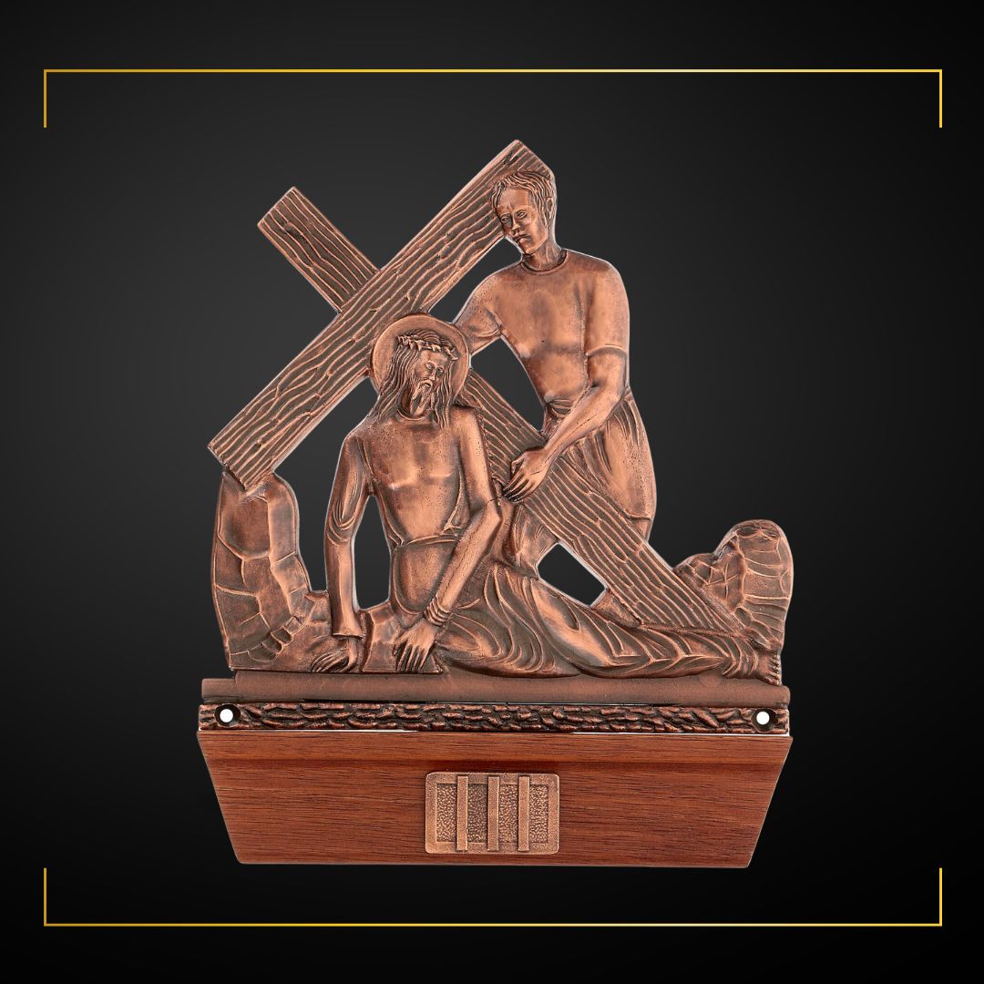 Stations of the Cross Copper Plated on Wood Base. Made in Italy and Sold by The Clergy Store