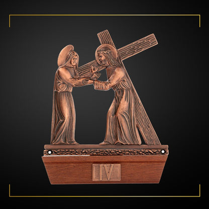 Stations of the Cross Copper Plated on Wood Base. Made in Italy and Sold by The Clergy Store