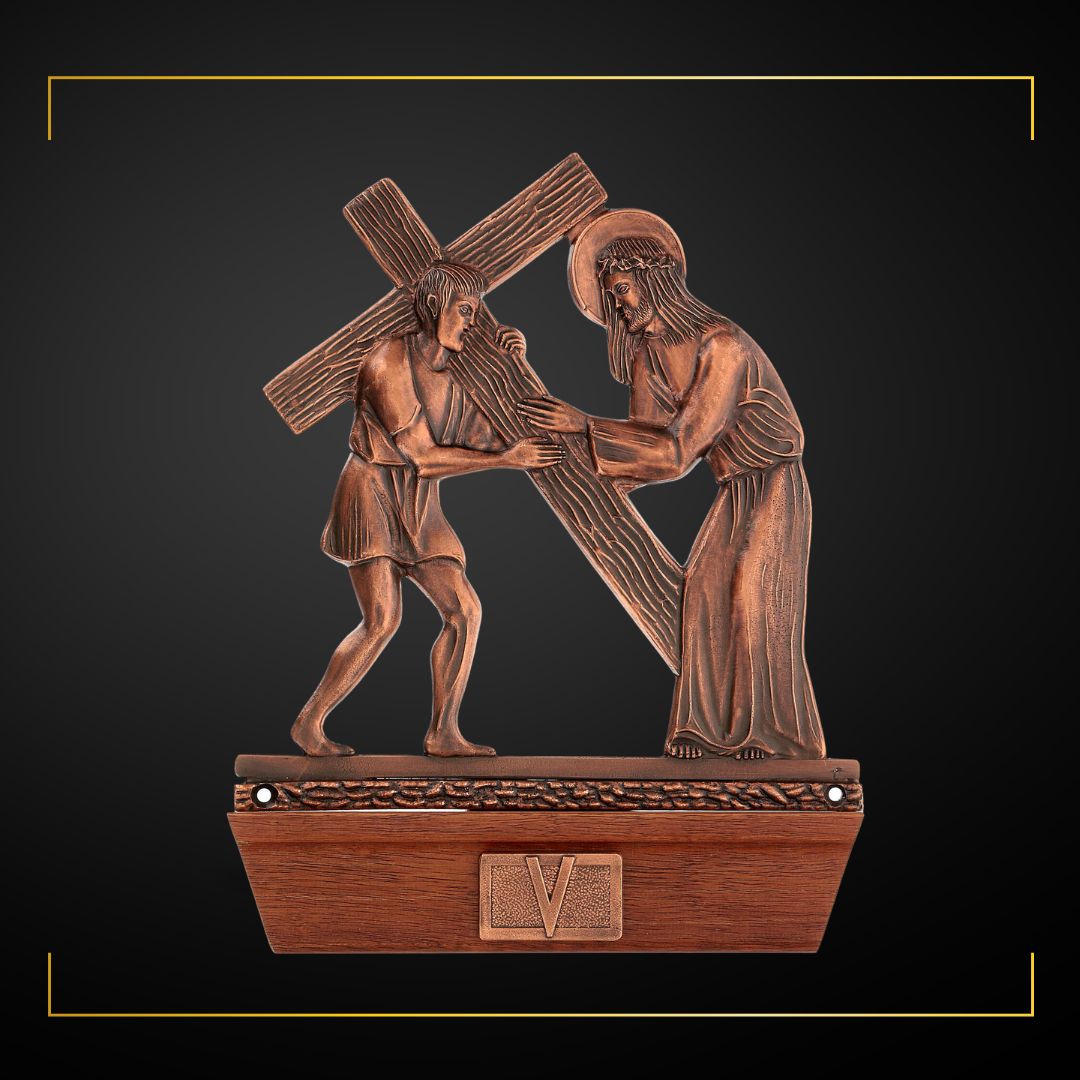 Stations of the Cross Copper Plated on Wood Base. Made in Italy and Sold by The Clergy Store