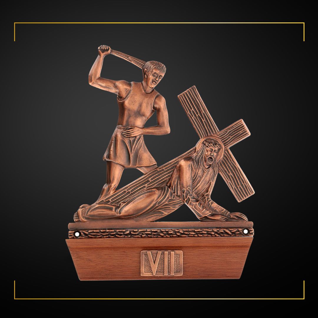 Stations of the Cross Copper Plated on Wood Base. Made in Italy and Sold by The Clergy Store