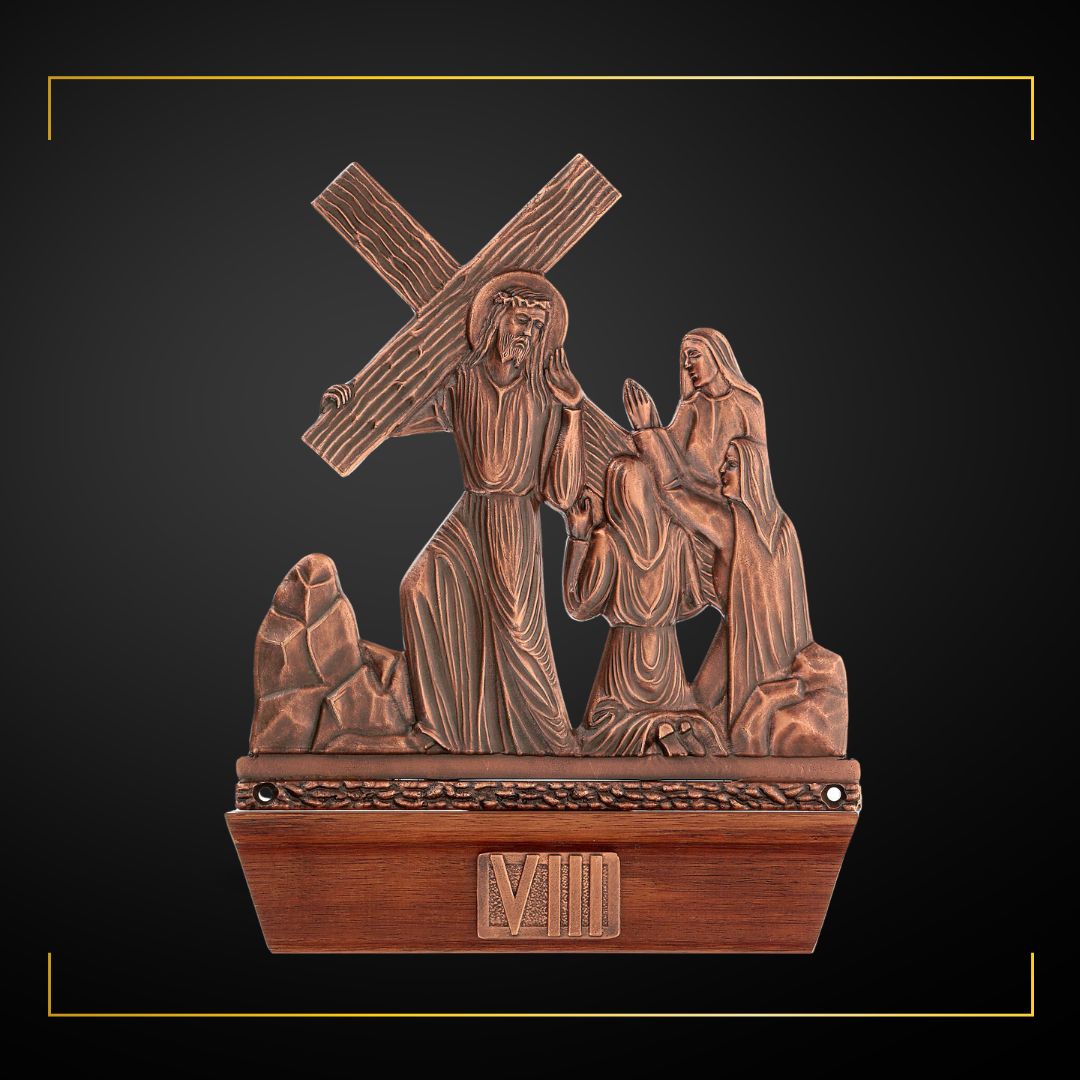 Stations of the Cross Copper Plated on Wood Base. Made in Italy and Sold by The Clergy Store