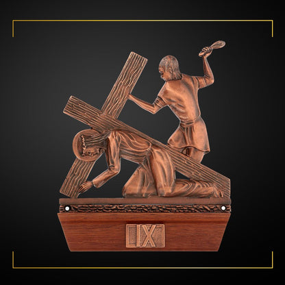 Stations of the Cross Copper Plated on Wood Base. Made in Italy and Sold by The Clergy Store