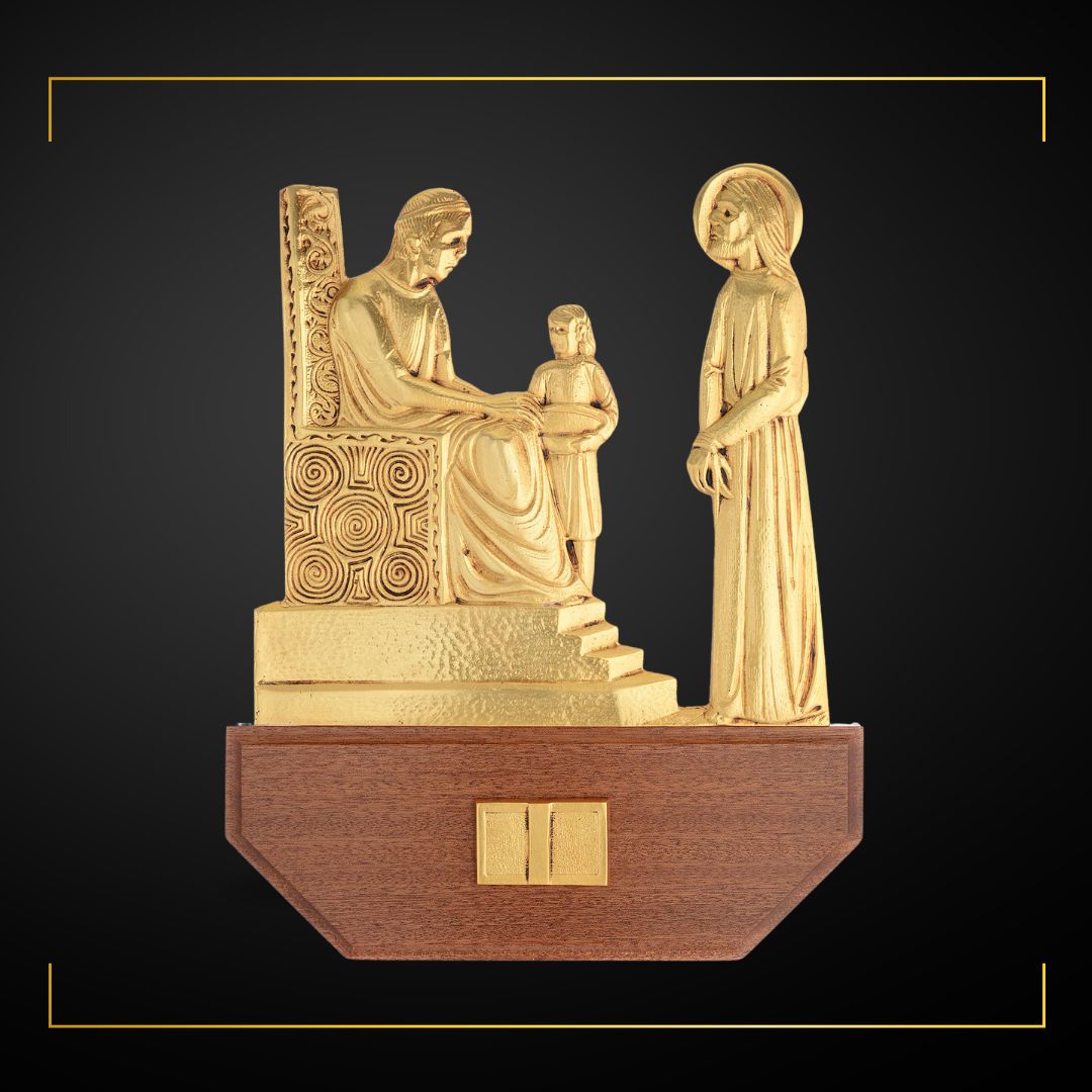 Stations of the Cross Gold Plated on Wood Base. Made in Italy and Sold by The Clergy Store