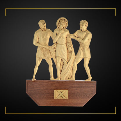 Stations of the Cross Gold Plated on Wood Base. Made in Italy and Sold by The Clergy Store