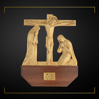 Stations of the Cross Gold Plated on Wood Base. Made in Italy and Sold by The Clergy Store