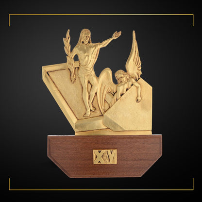 Stations of the Cross Gold Plated on Wood Base. Made in Italy and Sold by The Clergy Store