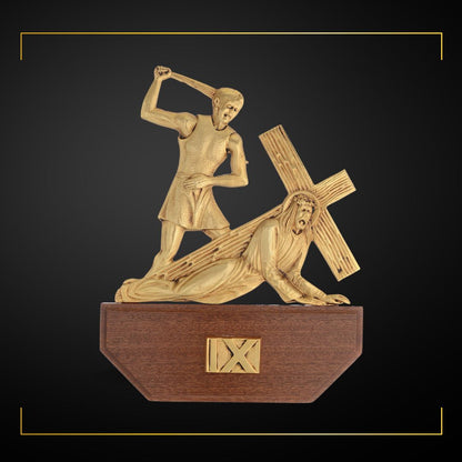 Stations of the Cross Gold Plated on Wood Base. Made in Italy and Sold by The Clergy Store