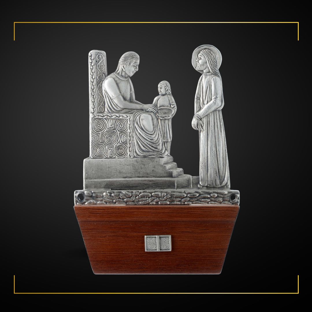 Stations of the Cross Silver Plated on Wood Base. Made in Italy and Sold by The Clergy Store