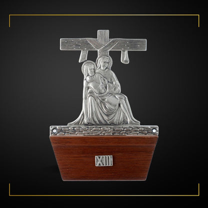 Stations of the Cross Silver Plated on Wood Base. Made in Italy and Sold by The Clergy Store