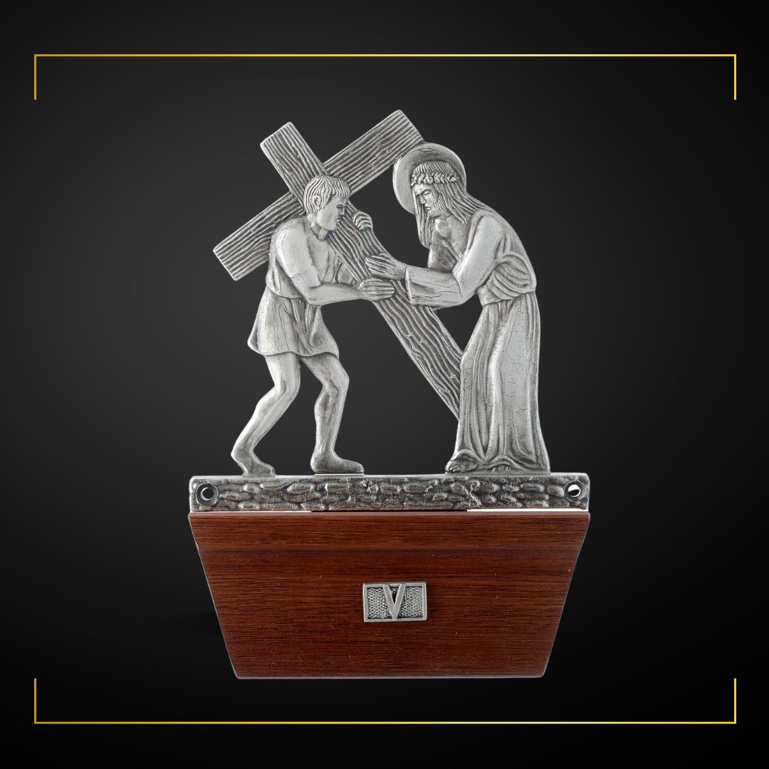 Stations of the Cross Silver Plated on Wood Base. Made in Italy and Sold by The Clergy Store